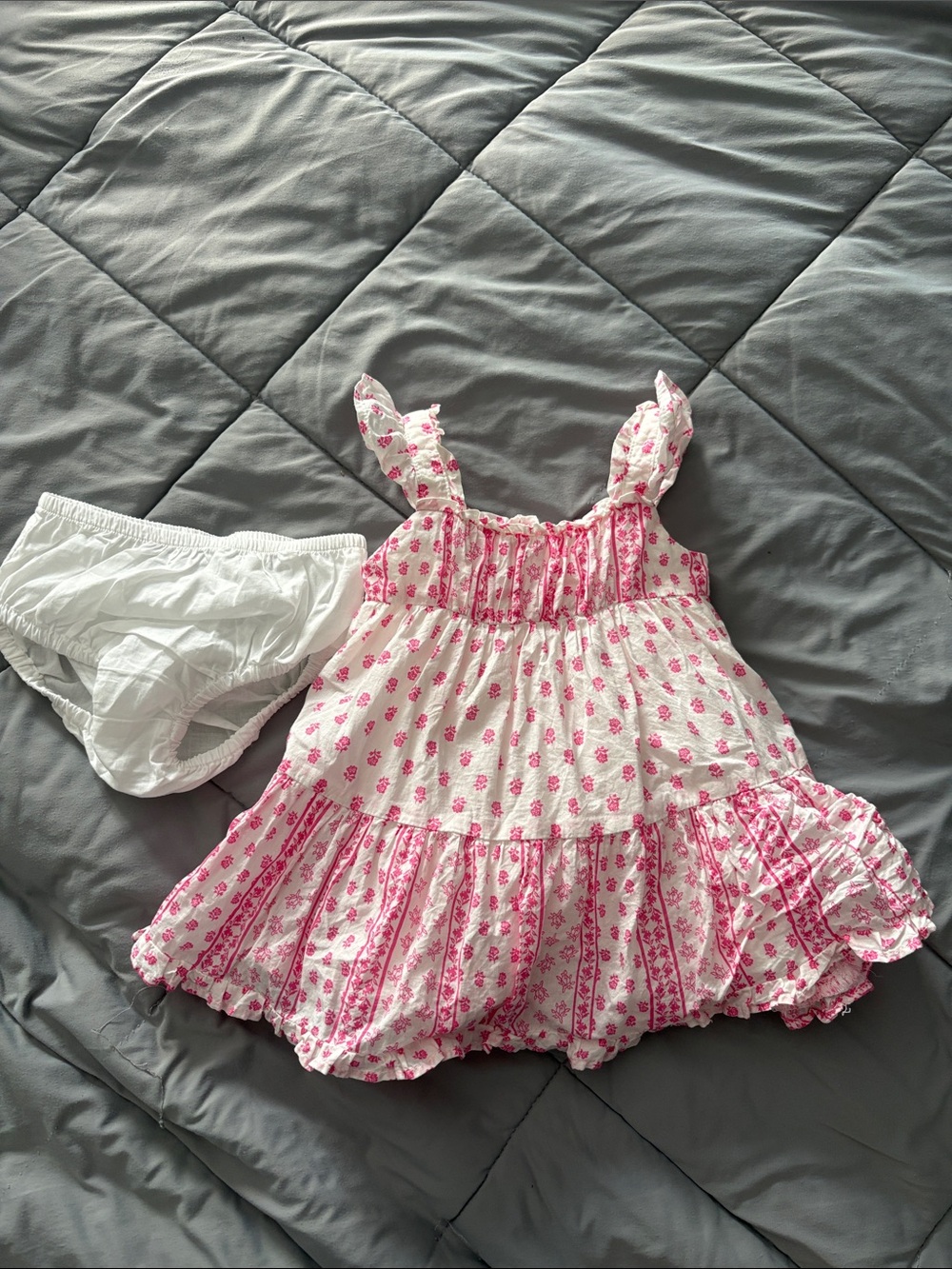 Janie and Jack Pink and White Floral Ruffled Sundress with Bloomers